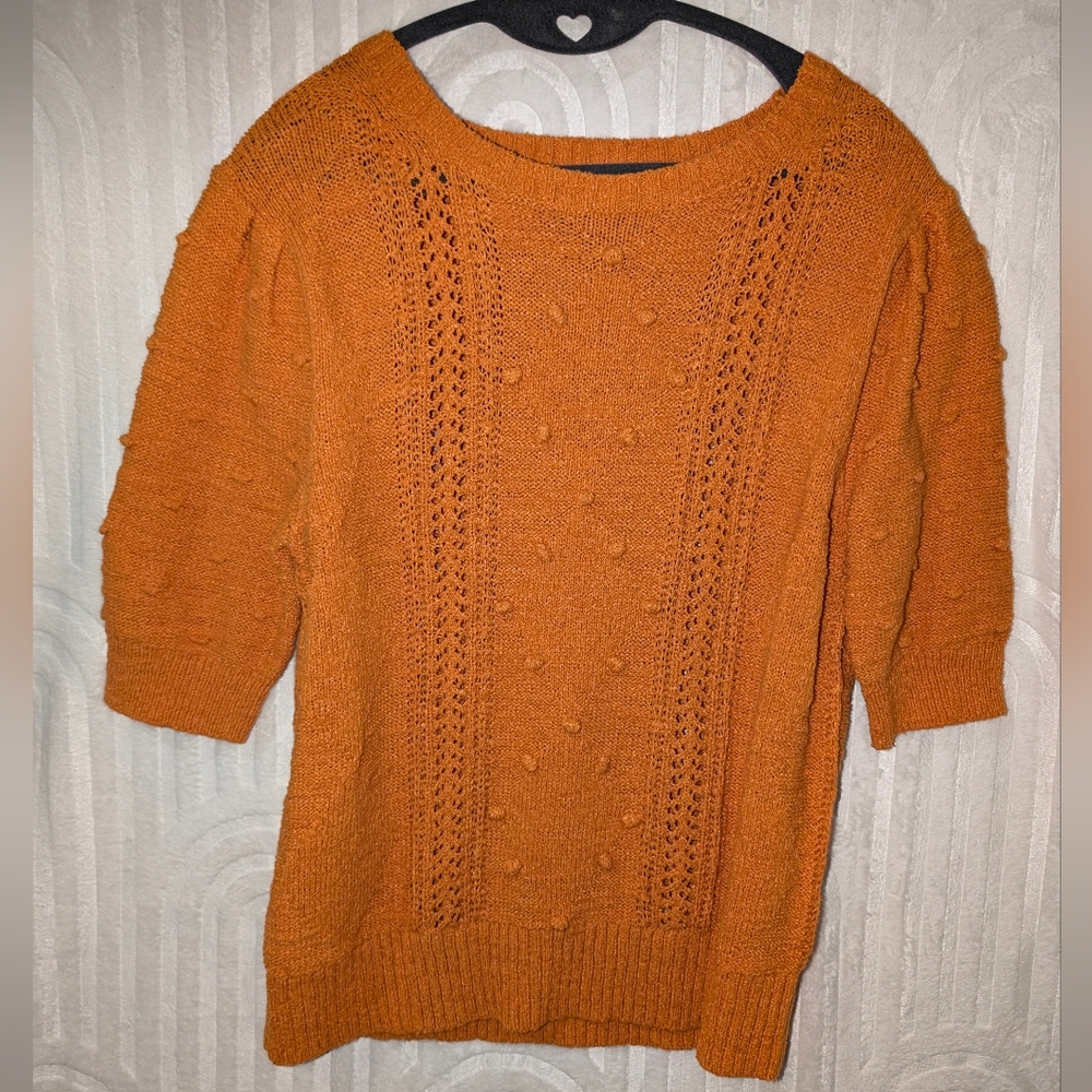 J Crew Terracotta Cable Knit Short Sleeves Cotton Sweater, Size M